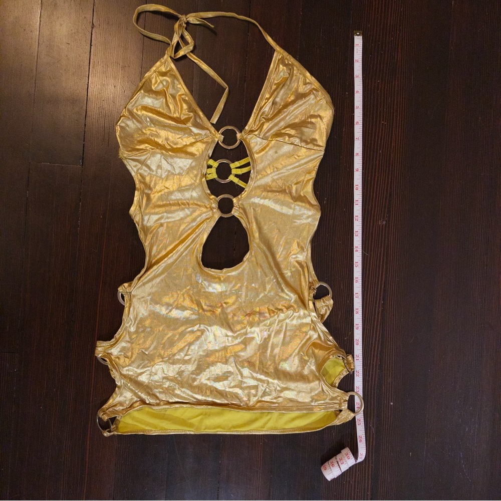 Gold Metallic Cut-Out Mini Dress